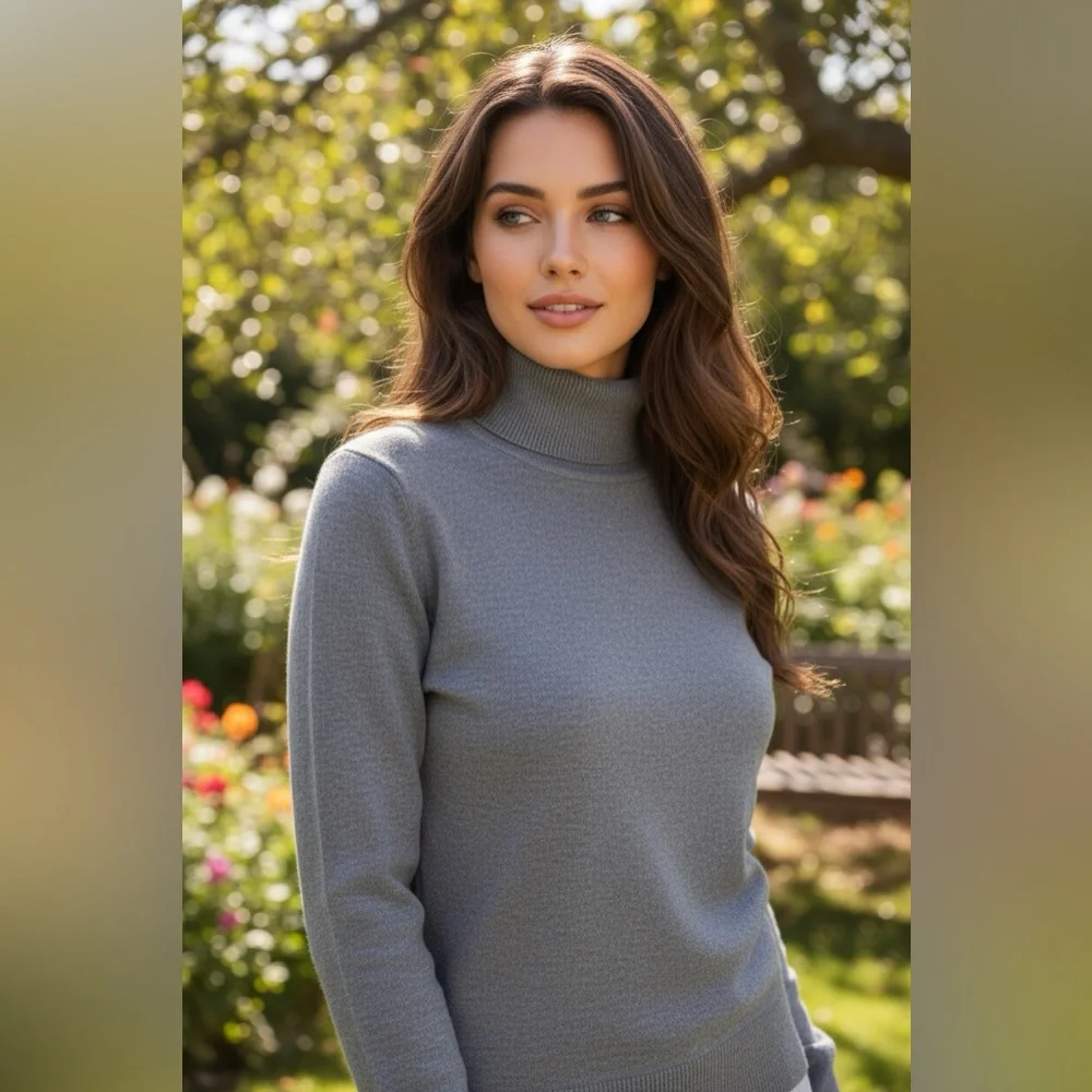 Talbots Petite Charcoal Gray Cotton Modal Turtleneck Sweater XLP